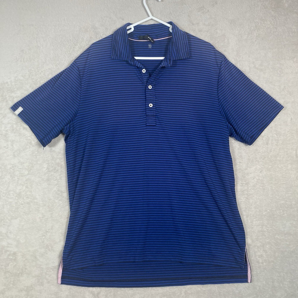 RLX Ralph Lauren Polo Shirt Mens XL Blue Striped Short Sleeve Performance Golf